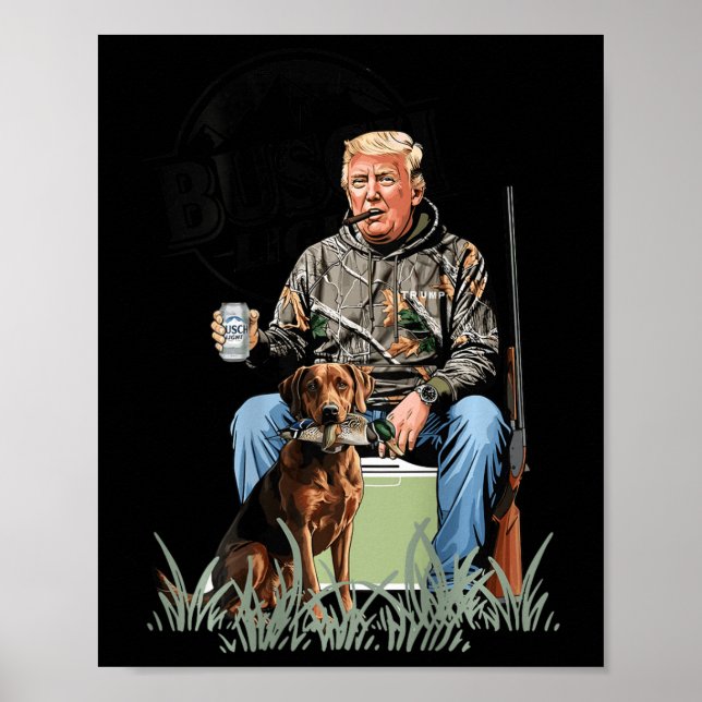 Retro Trump Hunting Deer Funny Drinking Beer Hunti Poster (Front)