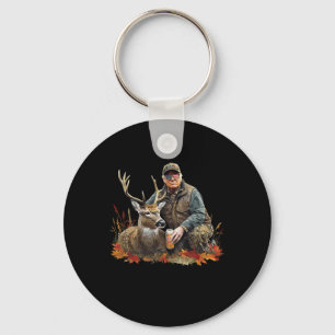 Retro Trump Hunting Deer Funny Reindeer Drinking B Keychain