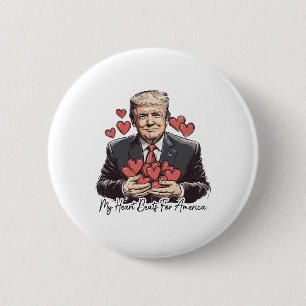 Retro Trump Valentine My Heart Beats For America 2 Inch Round Button