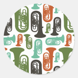 Retro Tuba Patttern Classic Round Sticker