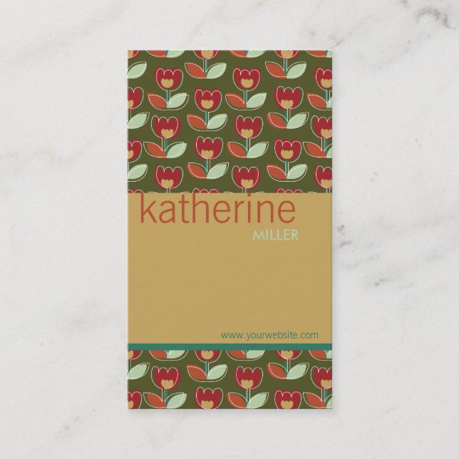 Retro Tulips Flower Custom Template Profile Card (Front)