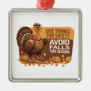 Retro Turkey Safety - Thanksgiving Metal Ornament