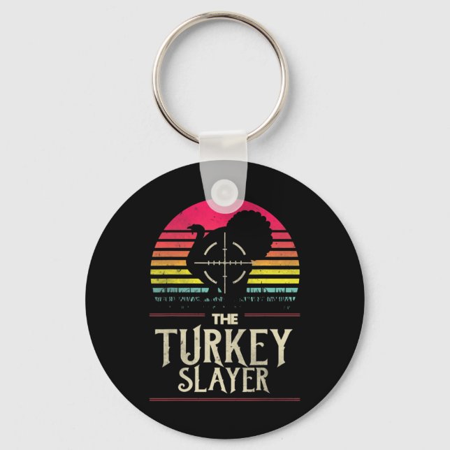 Retro Turkey Slayer Sunset Vintage Hunting Turkey  Keychain (Front)