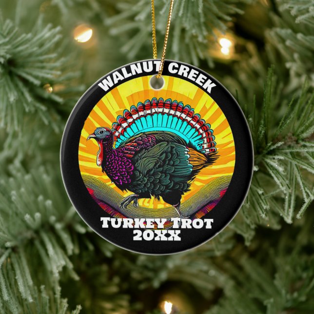 Retro Turkey Trot Ceramic Ornament (Tree)