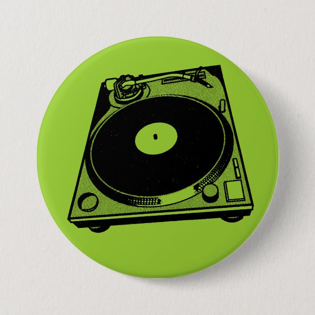 Retro Turntable Graphic in Black 3 Inch Round Button (Front)