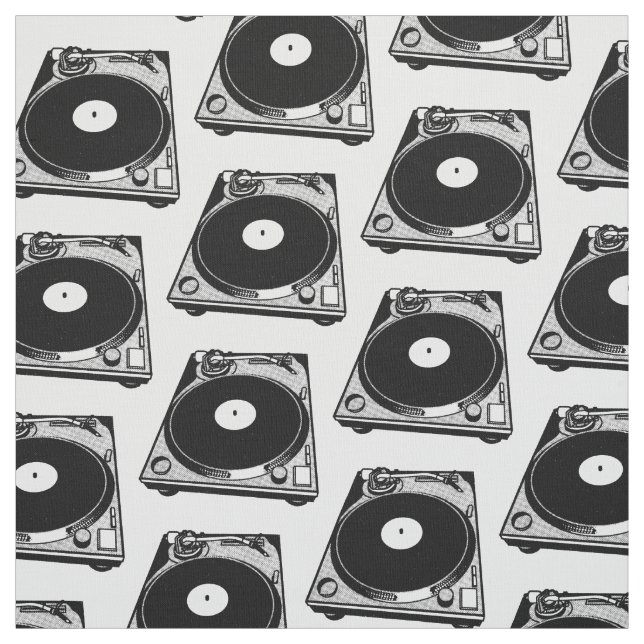 Retro Turntable Graphic in Black Fabric (Swatch)