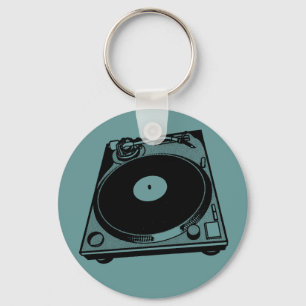 Retro Turntable Graphic in Black Keychain