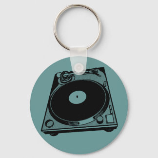 Retro Turntable Graphic in Black Keychain