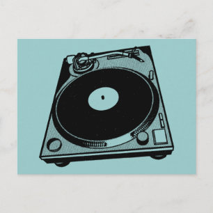 Retro Turntable Graphic in Black Postcard