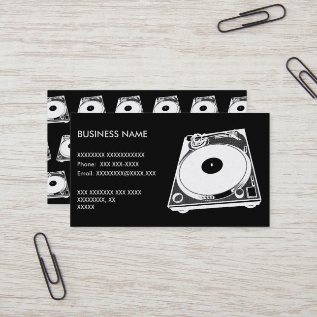 Retro Turntable Graphic in White Business Card (Front/Back In Situ)