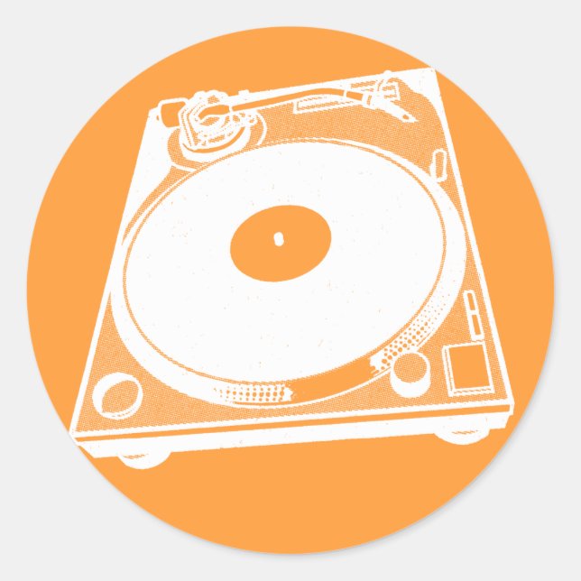 Retro Turntable Graphic in White Classic Round Sticker (Front)