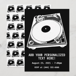 Retro Turntable Graphic in White Invitation
