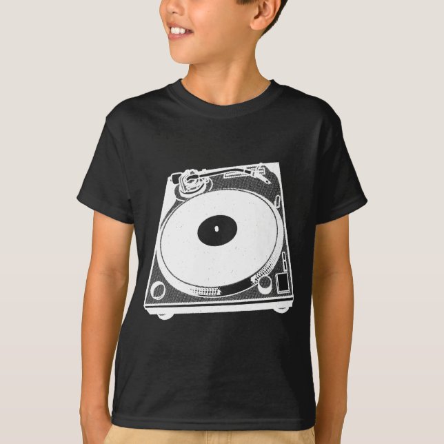 Retro Turntable Graphic in White T-Shirt (Front)