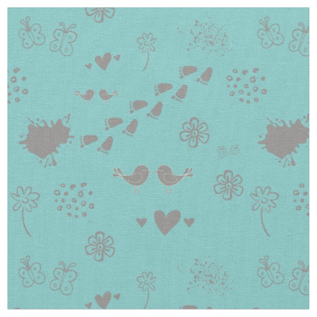 Retro turqouise and colourful pattern of birds, do fabric (Close Up)