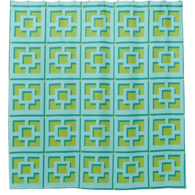 Retro Turquoise and Green Trellis Shower Curtain (Front)