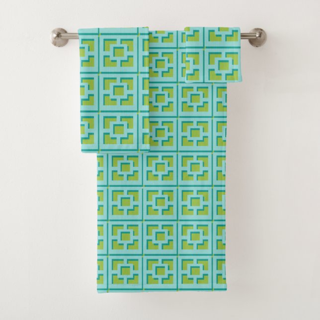 Retro Turquoise and Green Trellis Towel (Insitu)