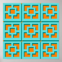 Retro Turquoise and Orange Poster Paper (Matte)