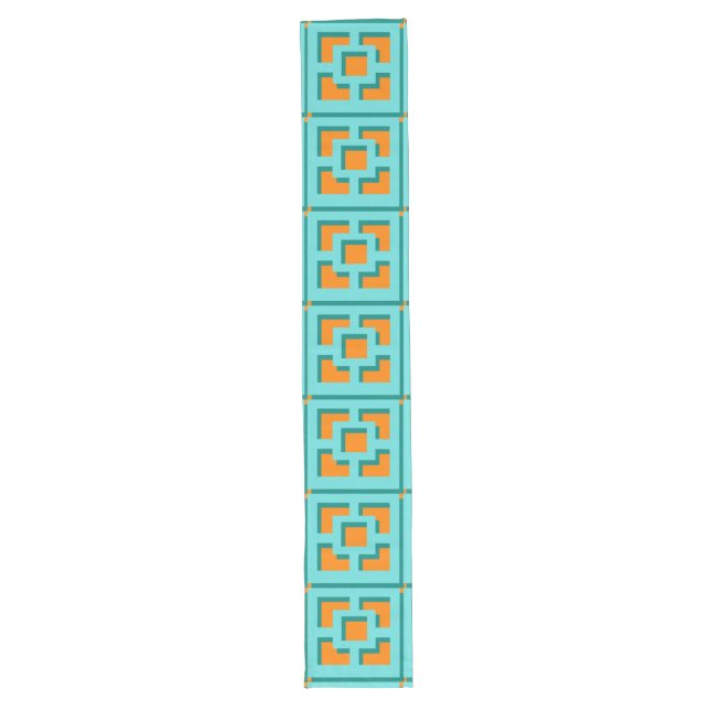 Retro Turquoise and Orange Trellis Table Runner (Front)