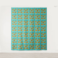 Retro Turquoise and Orange Trellis Tapestry