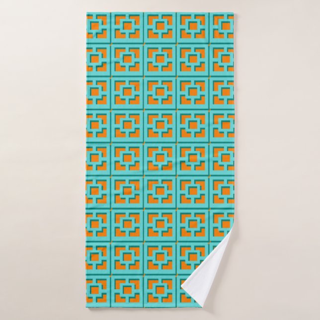 Retro Turquoise and Orange Trellis Towel (Bath Towel)