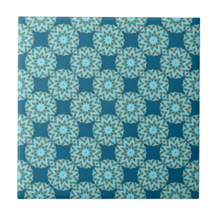 Retro Turquoise & Aqua Dots & Stars Tile