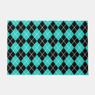 Retro Turquoise Argyle Doormat Rug Gift