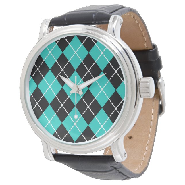 Retro Turquoise Argyle Watch (Angled)