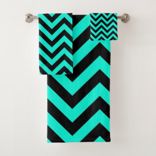 Retro Turquoise Black Stripes Art Deco  Bath Towel Set