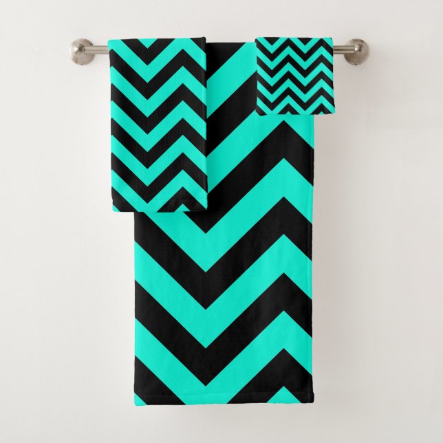 Retro Turquoise Black Stripes Art Deco  Bath Towel Set (Insitu)