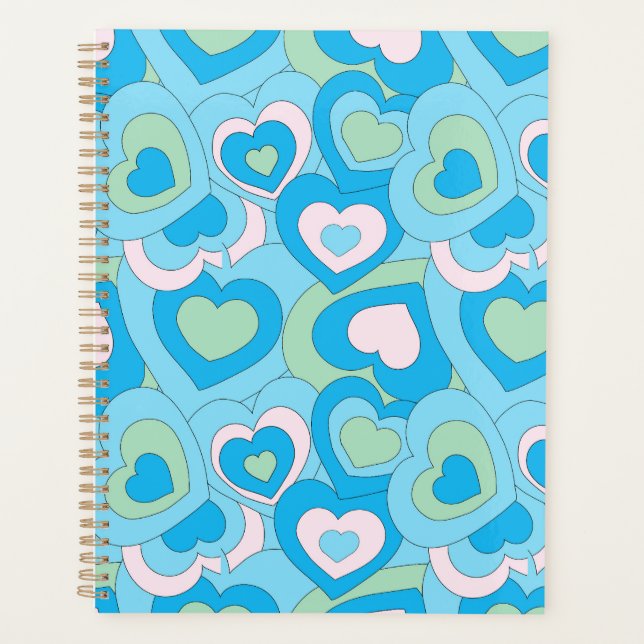 Retro Turquoise Blue Heart Planner (Front)