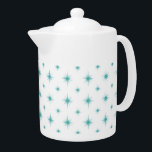 Retro Turquoise Blue Starburst Pattern Mid-century<br><div class="desc">Add a pop of fun and color to your kitchen counter with this funky turquoise blue atomic starburst pattern teapot.</div>