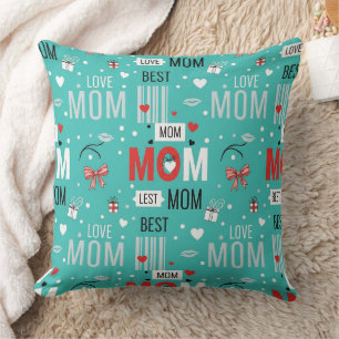 Retro Turquoise Comic MOM Love Pattern Throw Pillow