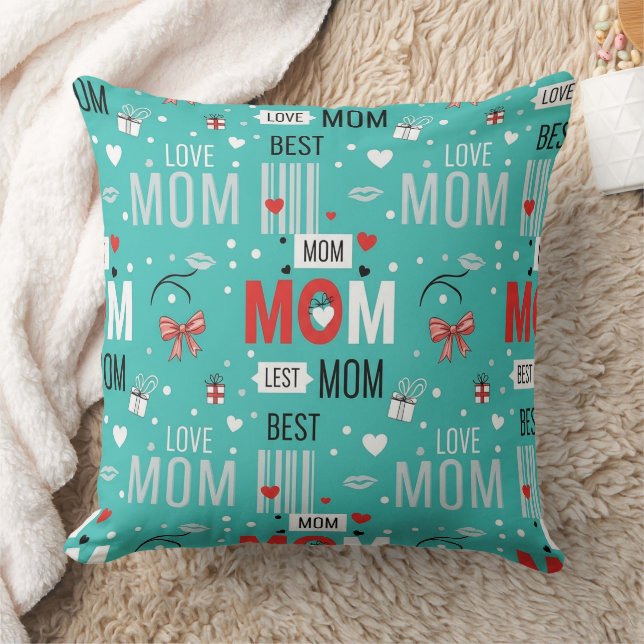 Retro Turquoise Comic MOM Love Pattern Throw Pillow (Blanket)