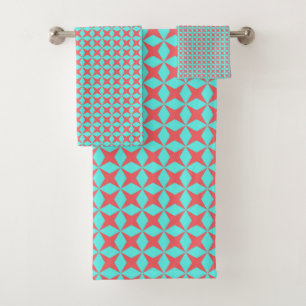 Retro Turquoise & Coral Atomic Pattern Bath Towel Set