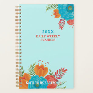 Retro Turquoise Coral Pioneer Planner de la femme