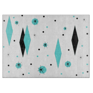 Retro Turquoise Diamond & Starburst Cutting Board