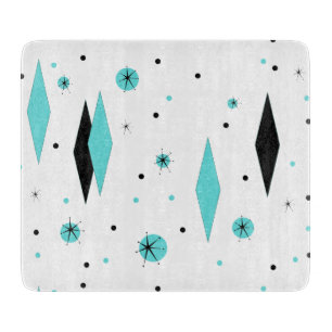 Retro Turquoise Diamond & Starburst Cutting Board