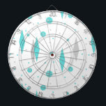 Retro Turquoise Diamond & Starburst Dart Board<br><div class="desc">This Retro Turquoise Diamonds and Starbursts Dartboard (large print) pattern is a new take on a vintage style. It features kitschy, grey starbursts on turquoise polka dots, surrounding geometric, turquoise and grey diamond shapes. Customize the background colour on this mid century modern product if you're feeling daring, or leave it...</div>