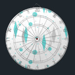 Retro Turquoise Diamond & Starburst Dart Board<br><div class="desc">This Retro Turquoise Diamonds and Starbursts Dartboard (large print) pattern is a new take on a vintage style. It features kitschy, grey starbursts on turquoise polka dots, surrounding geometric, turquoise and grey diamond shapes. Customize the background colour on this mid century modern product if you're feeling daring, or leave it...</div>