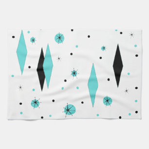 Retro Turquoise Diamond & Starburst Kitchen Towel