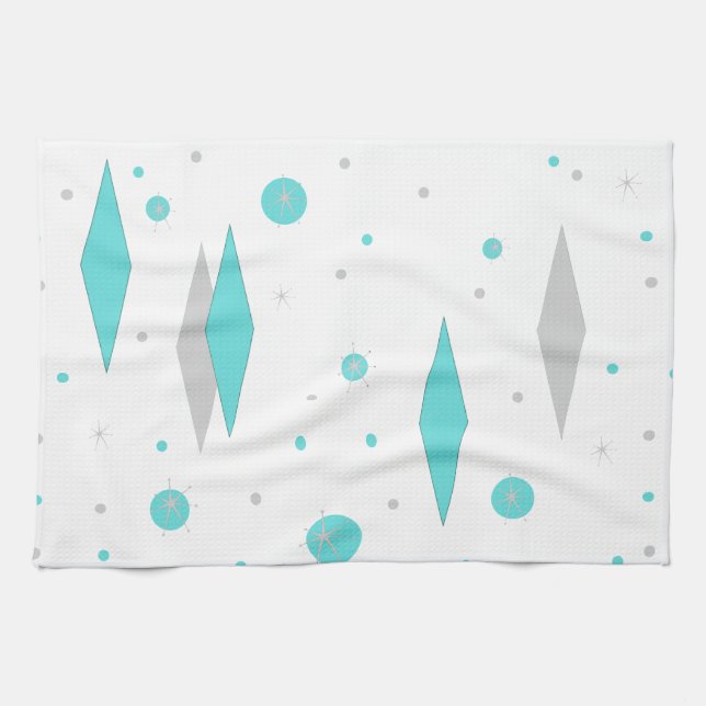 Retro Turquoise Diamond & Starburst Kitchen Towels (Horizontal)