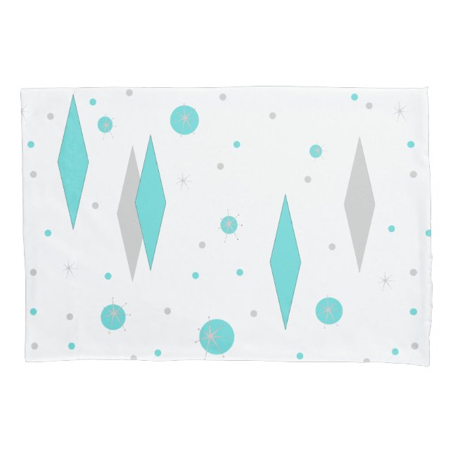 Retro Turquoise Diamond & Starburst Pillowcase (Front)