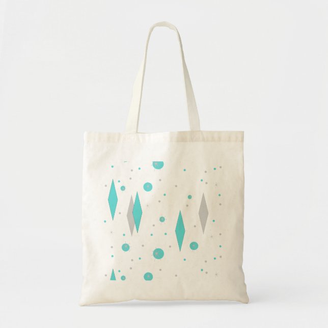 Retro Turquoise Diamond & Starburst Tote Bag (Front)