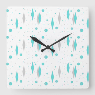 Retro Turquoise Diamond & Starburst Wall Clock