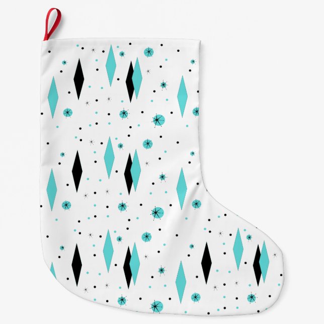 Retro Turquoise Diamonds Christmas Stocking (Front)