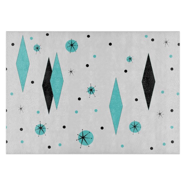 Retro Turquoise Diamonds & Starburst Cutting Board (Front)