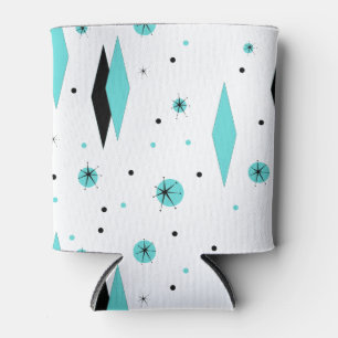 Retro Turquoise Diamonds & Starbursts Can Cooler