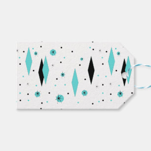 Retro Turquoise Diamonds & Starbursts Gift Tags