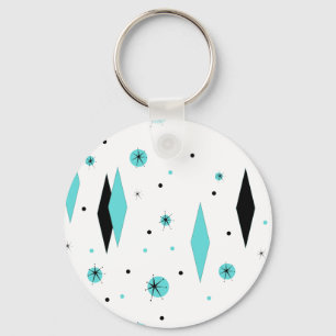 Retro Turquoise Diamonds & Starbursts Keychain