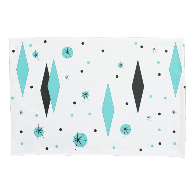Retro Turquoise Diamonds & Starbursts Pillowcase (Front)